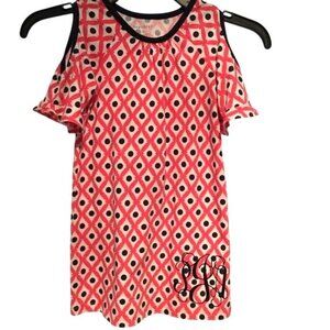 Healthtex Girls Dress Cold Shoulder Monogramed Orange/Navy Geometric Size 5